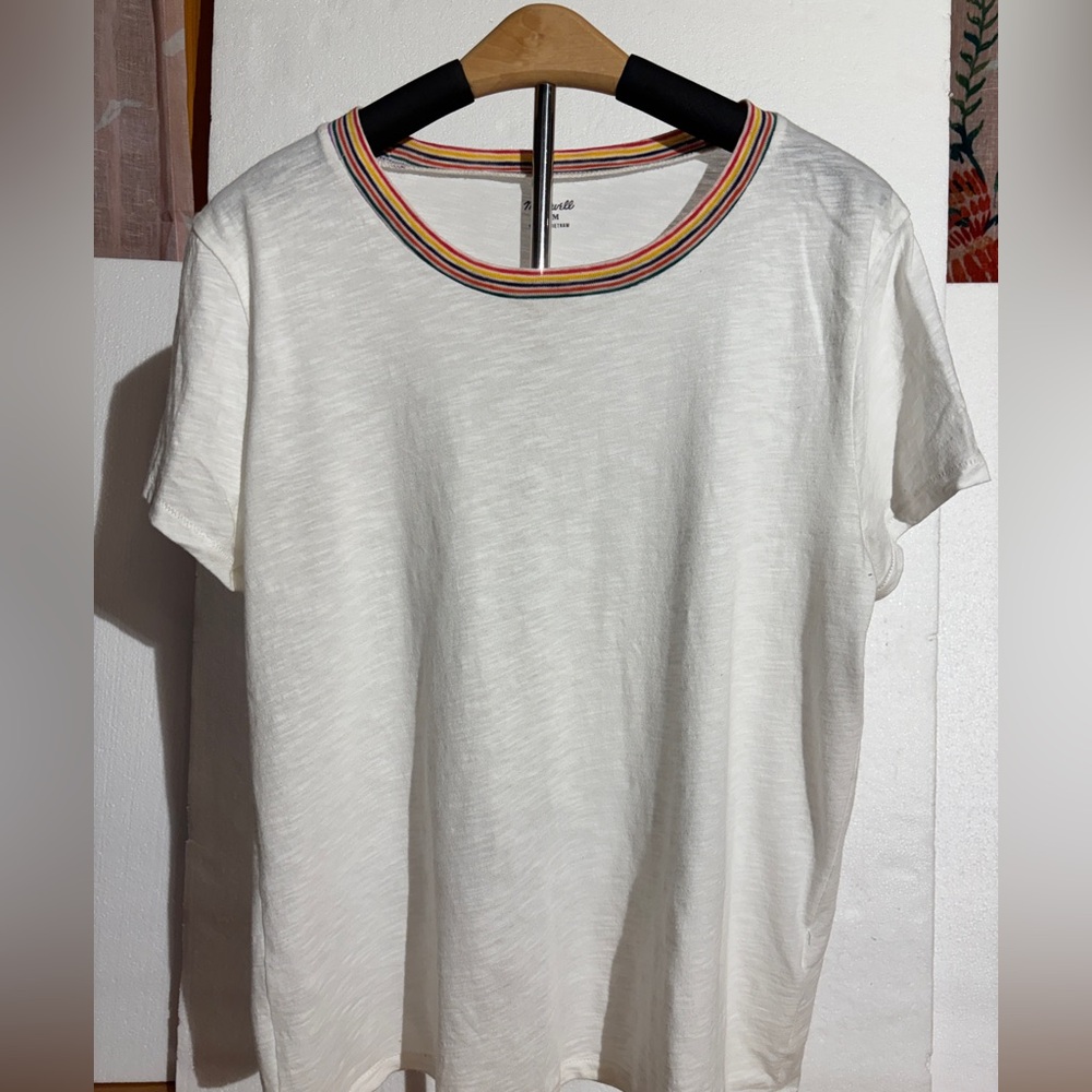 Madewell Cream Tee with Rainbow Trim